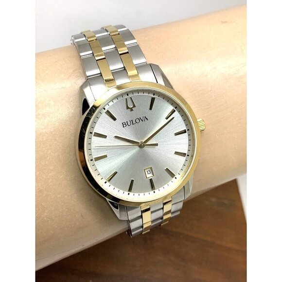 Bulova Men's Watch 98B385 Silver Dial Quartz Two Tone Stainless Steel 40… - Picture 10 of 13